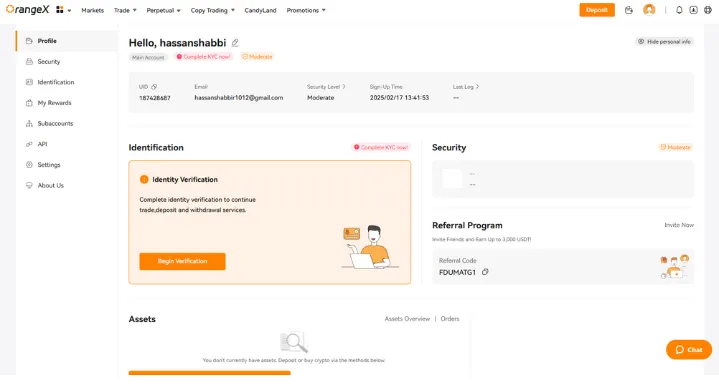 OrangeX Exchange Profile