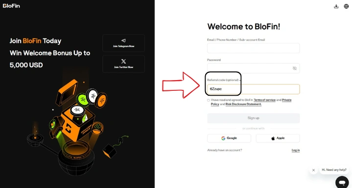 Blofin exchange signup